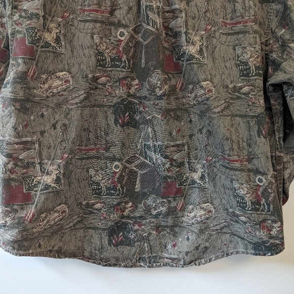 Vintage Eddie Bauer Canvas Hunter Western Pioneer Print Button Down Shirt - Picture 7 of 14